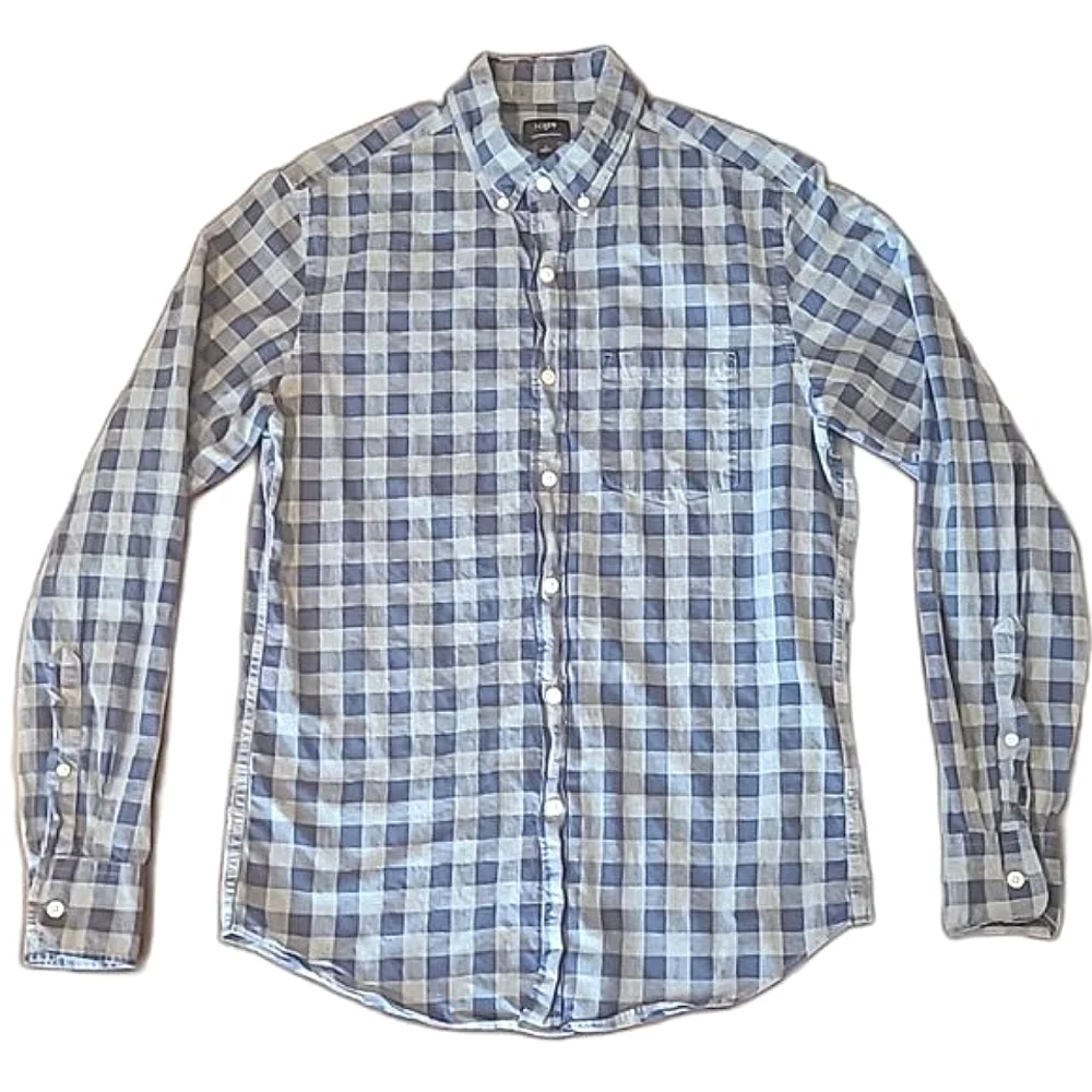 J. Crew Heathered Cotton Plaid Dress Shirt Collared Button Up Checkered Top Sm.